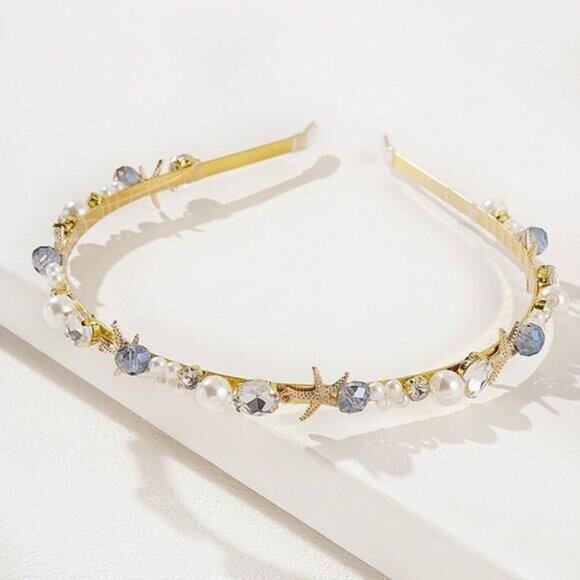 2 Pcs Mermaid Seashell Starfish Headbands Pearl Crystal Rhinestone Hairbands All - Picture 7 of 7